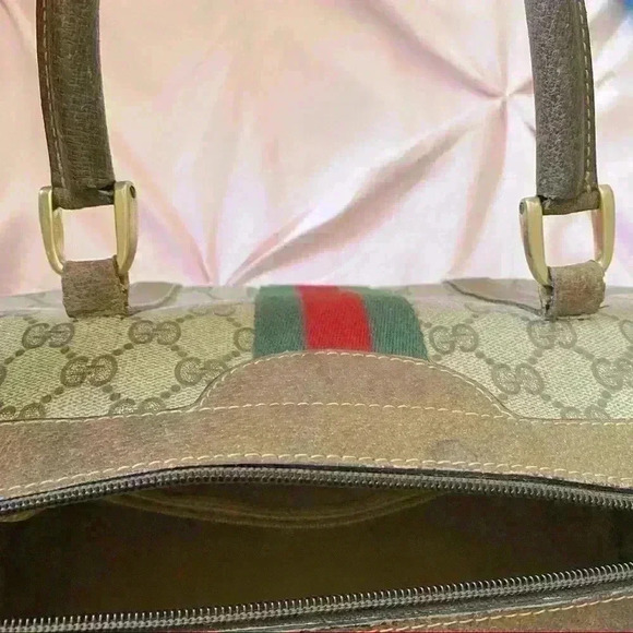 GUCCI Ophidia Top Handle VINTAGE GG Monogram Canvas Leather Tote Handbag Purse - Picture 11 of 16